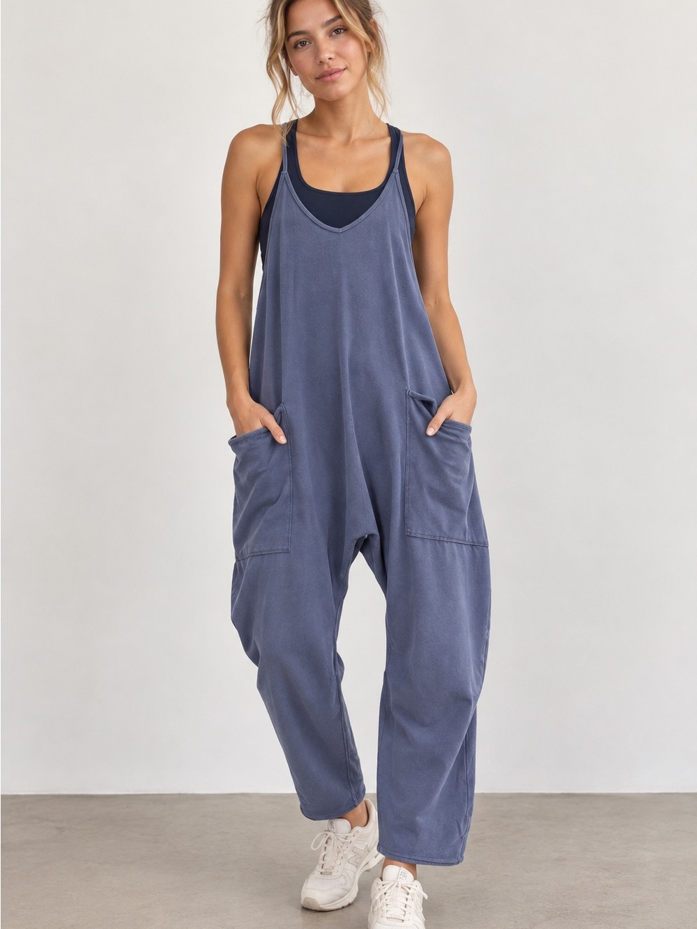 Free People FP Movement Hot Shot Jumpsuit Blue Harem One Piece XS